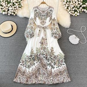 Casual Dresses Robe Demoiselle D Honneur Femme Courte Brodery Floral For Women Long Sleeve Belt Vintage Vestidos de Mujer Dropship