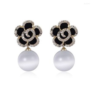 Oorknopjes Parel Camellia Voor Vrouwen Luxe Kristal Bloem Sieraden Charm Meisje Oorbel Accessoires 2023