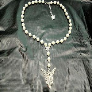 Hänghalsband Fairy Core Pearl Rosary Y2K Insect Fjärilsmycken Gotisk skräp svart halsband med charm