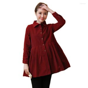 Casual Dresses Women's Dress 2023 Spring Autumn Single-Breasted Long Sleeve Pleated Corduroy Shirt Loose Korean Pregnant Woman