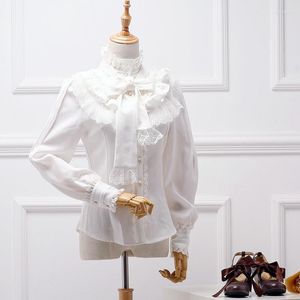 Women's Blouses Vintage Women's Lolita Blouse Lace Elegant Royal Gothic Chiffon Bow Ruffle Long Sleeve Blusas Black/White Shirt