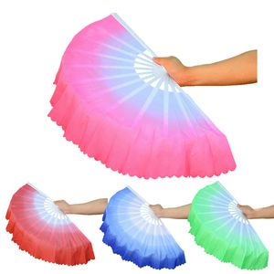 Folding Hand Fans Gradient Dance Fan Gifts Portable Plastic Bone Yangko Performance Square Fan Wedding