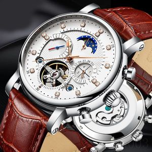 Orologi di design per donna orologi da uomo party meccanico automatico reloj scheletro delicato ew factory orologio di lusso tourbillon nero pelle marrone SB042 C23
