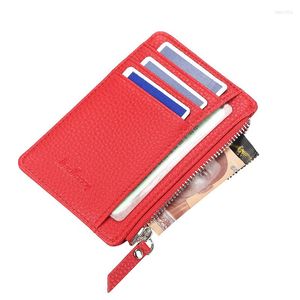 Posiadacze karty Mężczyźni/Kobiety Mini Id Business Holder Pu skórzany bank Organizer Portfel Portfel Zipper unisex