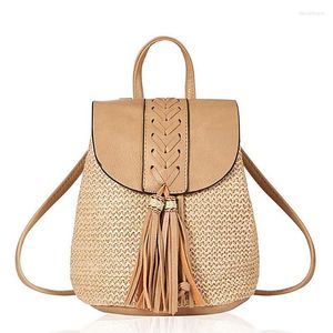 School Bags Women Straw Backpacks Rattan Shoulder For Teenagers Hand Woven Beach Casual Summer Fashion