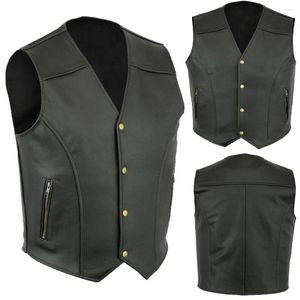 Gilet da uomo Gilet in pelle da motociclista da uomo Tinta unita Tasche grandi senza maniche Giacche da motociclista Vintage Casual Uomo Taglie forti S-5XL