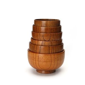 2021 Natural Wooden Bowl Soup Rice Bowl Chinese Style Round Noodle Bowls Kitchen Tableware Food Containers