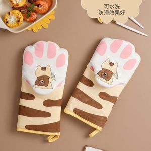 Печь MITTS Cartoon Cat Paws Длинные хлопковые выпечка изоляции Микроволновая теплостойкость.