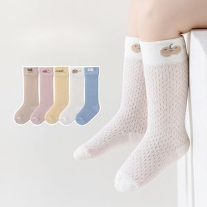 Barnstrumpor 4 par ruffle Kids Knee High Socks Baby Girls Toddlers Long Soft Cotton Cotton Sock Spets Mesh Children Born Socks i 0-5 år 230608