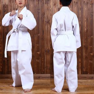 Skyddsutrustning andas karate uniform taekwondo uniform med bälte elastisk midjeband för barn sport träning fitness gym taekwondo kläder 230608