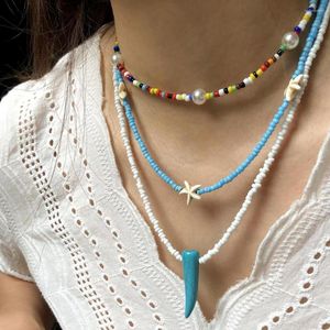 Naszyjniki wiszące 2023 projekt czeski biżuteria damskie naszyjnik ręcznie robione koraliki kamienie perły multi nić prezent z zestawem