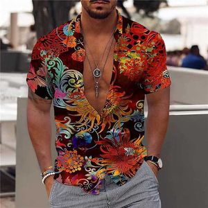 하와이 열대 남자 셔츠 짧은 슬리브 꽃 무늬 3D 해변과 휴가 2023 여름 컬렉션 5xl