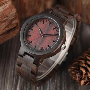 Wristwatches YISUYA Ebony Wood Watches For Men Retro Men's Wooden Watch Simple Scale Dial Wristwatch Safety Folding Buckle Strap Clock