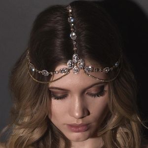 Jóias para cabelo de casamento Tiara de cristal para testa Tiara de corrente de noiva para mulheres Cabeça em forma de gota d'água 230609