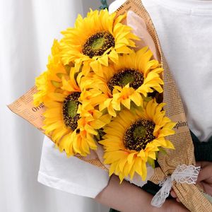 Kwiaty dekoracyjne Jakość sztucznego bukietu słonecznika jedwabny Fake Flower DIY Bukiety ślubne Centerpieces