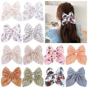 Baby Floral Print Hair Clips Ribbon Bows Sweet Hairpin Bowknot Barrettes Kids Headwear Hair Accessories