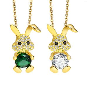 Pendant Necklaces Cute Necklace For Women Green Zirconia Stone Stainless Steel Chain Adjustable Animal Jewerly