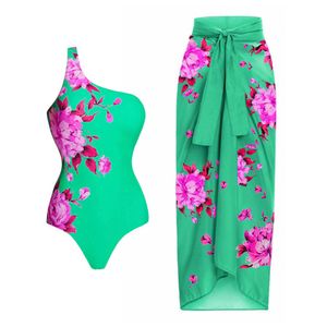 Conjunto de maiôs femininos verde um ombro com estampa floral maiôs femininos com barbante maiôs para meninas biquini Naranja luxo tie dye 230608