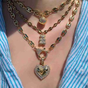 Pendant Necklaces 2023 New Pig Nose Coffee Bean Chain Necklace Micro-inlaid Zircon Heart Ball Bear Pendant Collar Stainless Steel Jewelry T230609