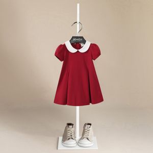 Girl's Dresses Kid Girl Dresses Red Button Design Short Sleeve Doll Collar Kids Dress Round Breathable Slim Fit A-Line Dress Girls Clothes 230608