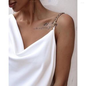 Women's T Shirts 2023 Women Summer Casual Sleeveless Blouse Cowl Neck Chain Strap Tank Top Open Back Solid White V T-Shirts