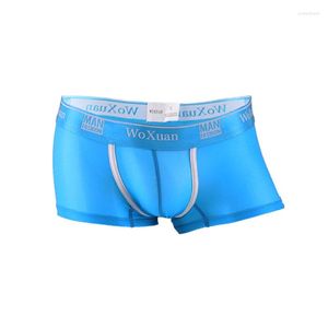 Unterhosen Männer Sexy Boxer Eis Seide Nahtlose Beutel Nachtwäsche Atmungsaktive Unterwäsche Niedrige Taille Boxershorts Bequeme Ausbuchtung