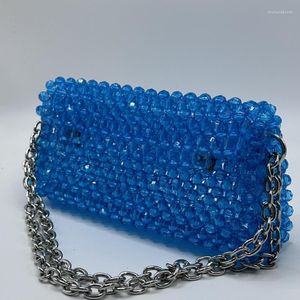 Torby wieczorowe letnia ręczna torba na ramię designer niebieski przezroczysty akrylowy srebrny łańcuch crossbody mała kwadratowa torebka