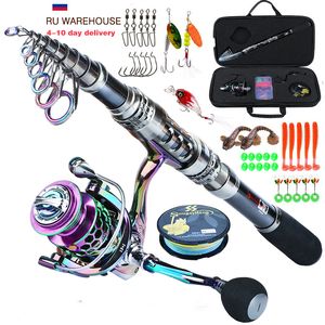 Rod Reel Combo Sougayilang Telescopic Fishing Spinning och Line Lures Bag Set for Travel Saltwater Freshwater 230609