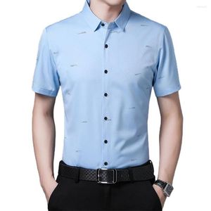 Men's Casual Shirts Dress Blouse Men Social Shirt Printed Buttons Summer Turndown Collar T-shirt For Party Slim Streetwear Top