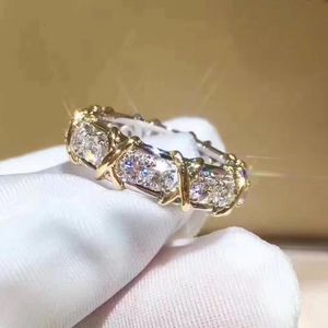 Pierścionki ślubne Cross 10K Gold 4mm Lab Diamond Pierścień 925 Srebrny zespół zaręczynowy dla kobiet mężczyzn imprezowy biżuteria 230608