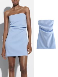 Grundlegende Casual Kleider Korsett Kurzes Kleid Frau Sexy Off Schulter für Frauen Geraffte Sommer Mini 2023 Weibliche Blass Blau Abend party 230609