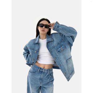 Kvinnors jackor Nostalgisk denim Small Size Design Sense American Loose Silhouette Washed Coat Women's Premium