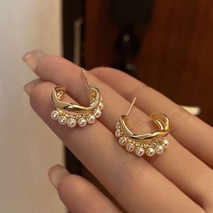 Neue Mode Vintage Japan Koreanische Hoop Ohrringe Für Frauen Handgemachte Süße Simulierte Perle Kreis Schmuck Pendientes Geschenke