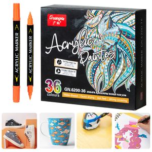 Markörer 364860 Färger Dual Tip Acrylic Paint Marker Pens for Fabric Canvas Art Rock målningskort som gör metall och keramikglas 230608