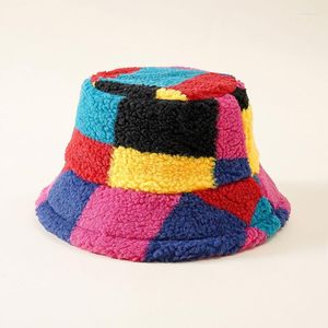 Basker Winter Plaid Plush Bucket Hats Unisex Outdoor Casual Wild Warm Hat Soft Velvet Fisherman Cap Streetwear Lady Fashion Present