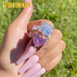 Eheringe Rose Gold Farbe Rosa Herz Ring Iced Out Bling Cut 5A CZ Herzen Verlobungsband Für Frauen Männer Schmuck 230608