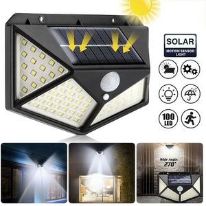 100 LED Solar Sensor Wall Light with Wide Light Angle IP65 Waterproof for Front Door Pathway Yard Garage