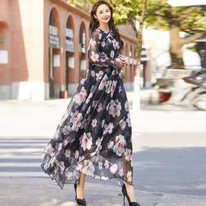 Casual Kleider Chiffon Langarm Blumendruck Kleid Boho Plus Größe Frauen Strand Hochzeit Party Gast Maxi Für Poshoot Vestidos roben