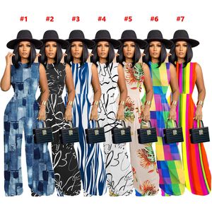 디자이너 여성 의류 느슨한 바지 정장 패션 패턴 인쇄 민소매 바디 수트 및 넓은 다리 바지 세트
