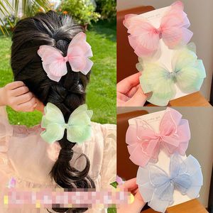 3D Embroidered Butterfly Hair Clips Kids Double Layers Tulle Hairpin Girl Exquisite Princess Headwear Hair Accessories