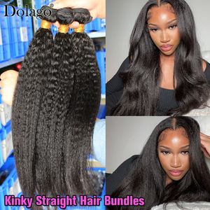 Hair Bulks Kinky Straight Bundles Weave Coarse Yaki Human With Closure Brazilian 4 Extensions 230609