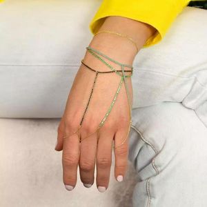 Charm Bracelets Full Paved Cubic Zircon Slave Bracelet Ring Wrist Chain Jóias Moda Hand Back Bangles Feminino Mulheres Cz Tênis