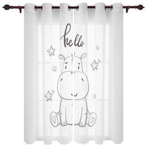 Tenda Kawaii Stars Hippo Baby Cute Animal White Window Tende per soggiorno Bambini Tende Camera da letto Cucina Trattamento