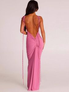 Casual Dresses Mozision Elegant Spaghetti Strap Backless Maxi Dress for Women Gown Sleeveless Ruched Night Club Sexy Party Long 2023