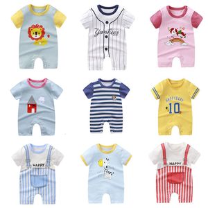 Rompers baby romper sommar bomull söt tecknad tryck tjejkläder hög kvalitet tyg pojke född jumpsuit 3m24m 230608