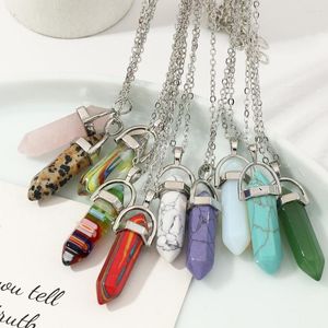 Pendant Necklaces Charm Natural Stone Healing Energy Point Wand Crystal Quartz Yoga Necklace Silver Plated Chain Jewelry For Women Men