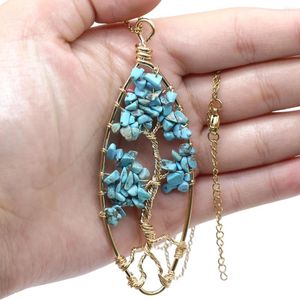 Pendant Necklaces Natural Stone Tree Of Life Necklace Gold Color Wire Wrap Turquoise Red Agates For Women Trendy Jewelry Party Gifts