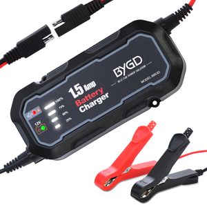 BYGD 12V Motorcycle Battery Charger 1500mA Waterproof Automatic Battery Charging Tool Maintainer for Car Motorcycle Trickle Charger