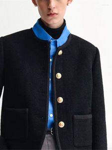 Jaquetas femininas femininas com decote em O e peito simples, casaco feminino com costura de renda, fino, jaqueta de lã feminina Outwear 2023 outono inverno