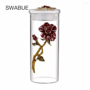 Storage Bottles Swabue Food Glass Crystal Spice Jars Set Enamel Rose Kitchen Container Coffee Beans Pot Traditional Candy Bottle
